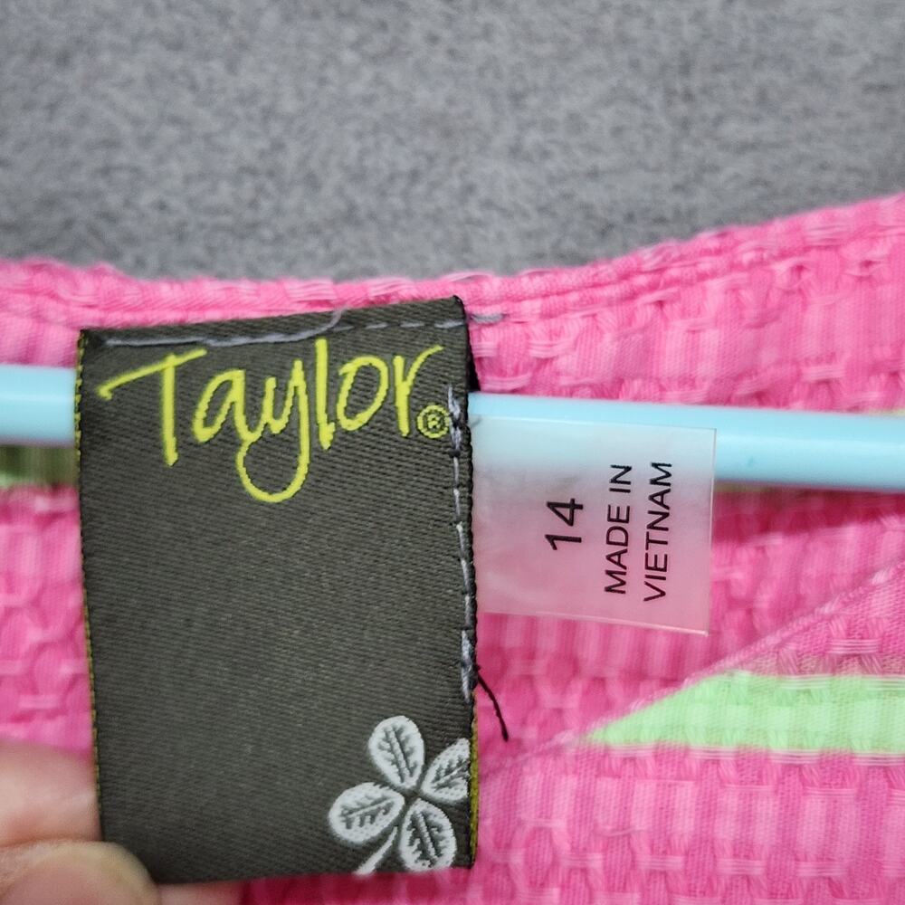 NWT Taylor Womens 14 Fit Flare Dress Pink Green Stripe Pleated Pocket Sleeveless - Picture 9 of 16